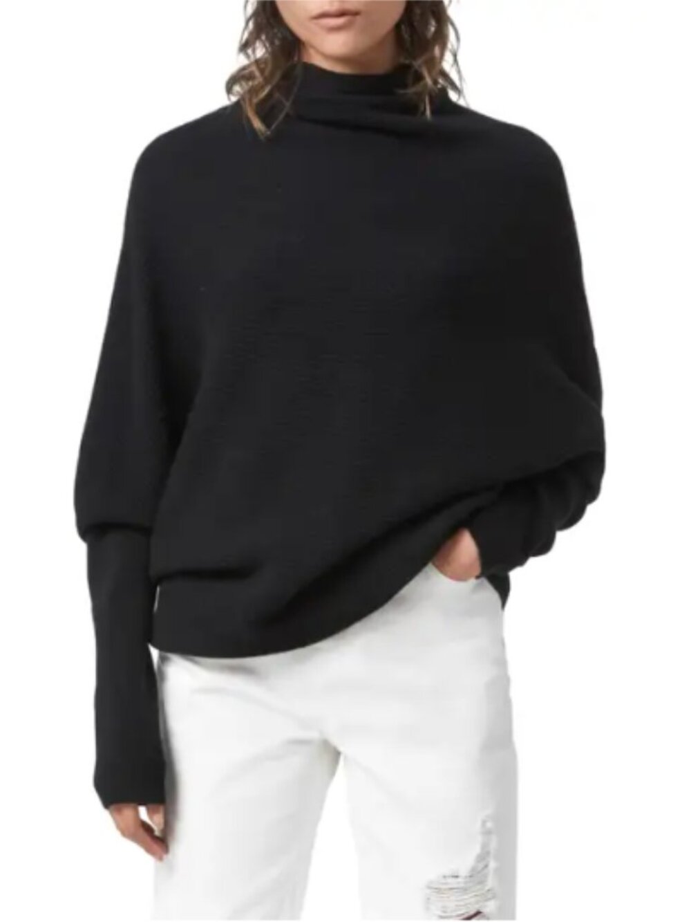 All Saints Mock Neck Wool and Cashmere Sweater Dolman Sleeve Black size Small